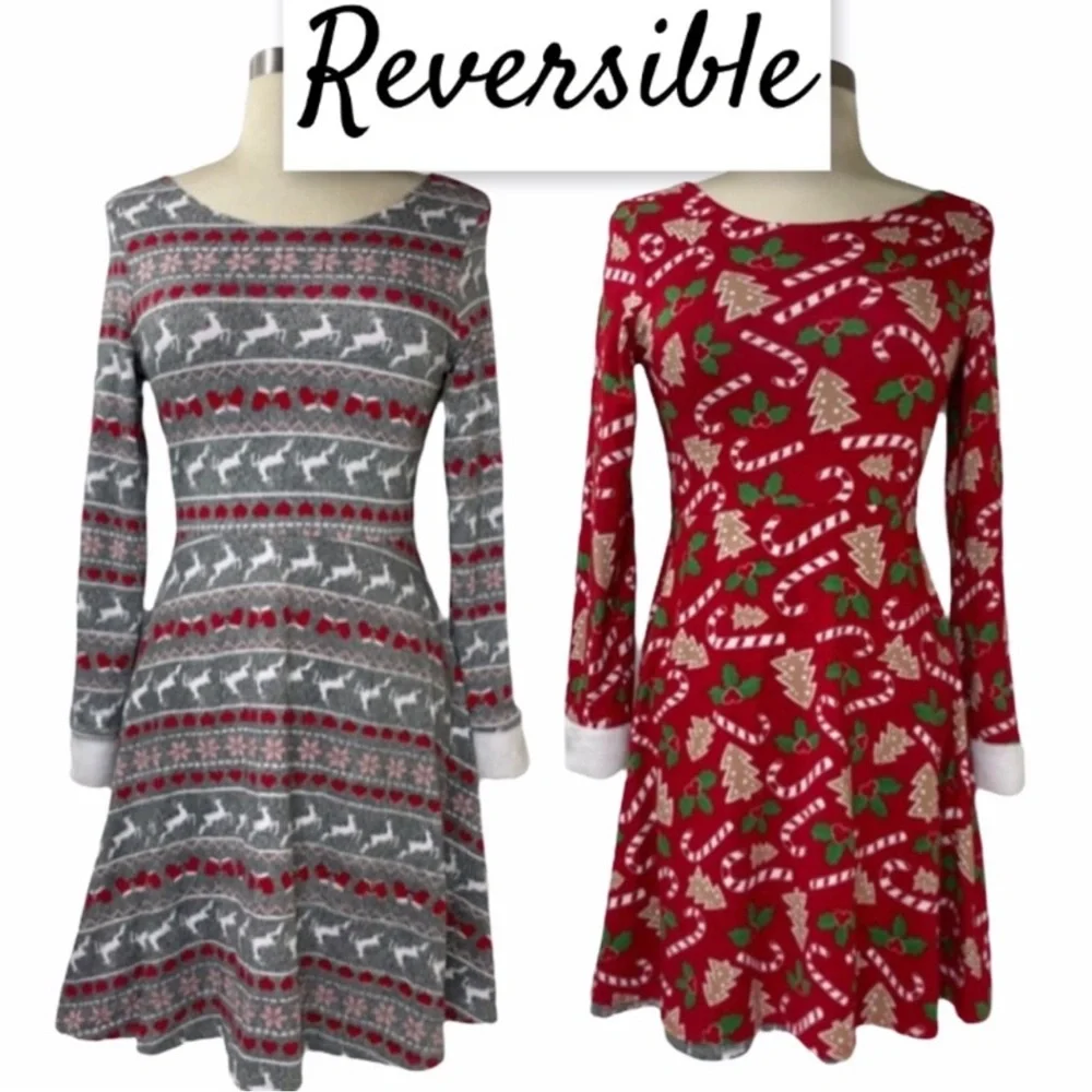 Handmade Christmas Dress Holiday Fair Isle Reversible Pattern Girls Large 12/14